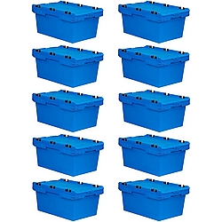 Spar-Set: 10x Mehrweg-Stapelbehälter mit Krokodildeckel Blau | HxBxT 29,9x41x61cm | 47 Liter