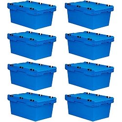 Spar-Set: 8x Mehrweg-Stapelbehälter mit Krokodildeckel Blau | HxBxT 29,9x41x61cm | 47 Liter