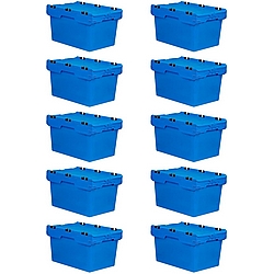 Spar-Set: 10x Mehrweg-Stapelbehälter mit Krokodildeckel Blau | HxBxT 34,9x41x61cm | 58 Liter
