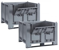 SPAR-SET, 2x Palettenbox mit Kommissionierklappe und 2 Kufen, lebensmittelecht, LxBxH 1200x800x850 mm.