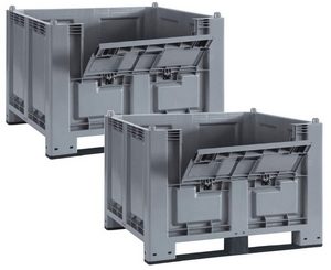 SPAR-SET, 2x Palettenbox mit Kommissionierklappe und 2 Kufen, lebensmittelecht, LxBxH 1200x800x850 mm.