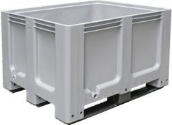 Palettenbox mit 3 Kufen, LxBxH 1200x1000x760 mm, geschlossen, PE-HD, lebensmittelecht. in 4 Farben lieferbar.