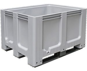 Palettenbox mit 3 Kufen, LxBxH 1200x1000x760 mm, geschlossen, PE-HD, lebensmittelecht. in 4 Farben lieferbar.